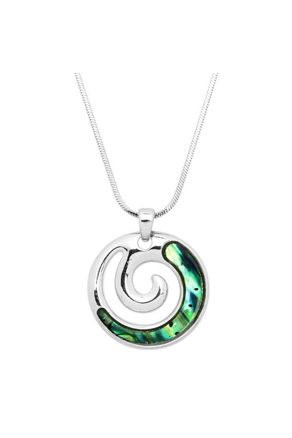 Ocean Wave Pendant Necklace Abalone Shell Rhodium Plated 17 Inch Snake Chain J0800