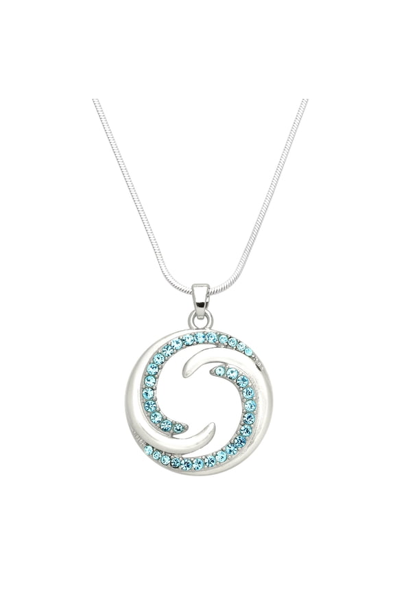 Ocean Wave Pendant Necklace Rhinestone Crystal Rhodium Plated 17 Inch Snake Chain J0962