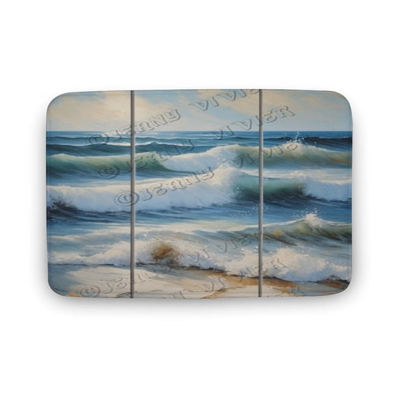 Ocean Wave Print Bathroom Rugs, Soft Microfiber,Rustic Ocean Landscape Print Bath Decor Rugs, 16"x24" Coral Velvet Bathtub Mats,Non Slip Mat for Shower
