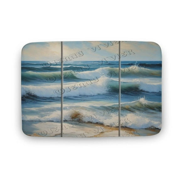 Ocean Wave Print Bathroom Rugs, Soft Microfiber,Rustic Ocean Landscape Print Bath Decor Rugs, 20"x32" Coral Velvet Bathtub Mats,Non Slip Mat for Shower
