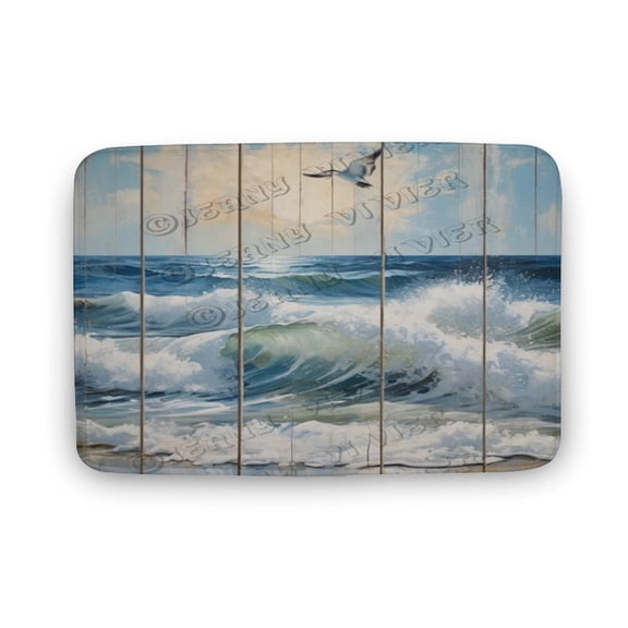 Ocean Wave Print Pattern Memory Foam Bath Rug, Soft Absorbent Floor Mats, Coral Velvet Bathroom Mat, Quick Dry Rugs, Plush Comfortable Carpet for Bathroom Shower 20"x32"