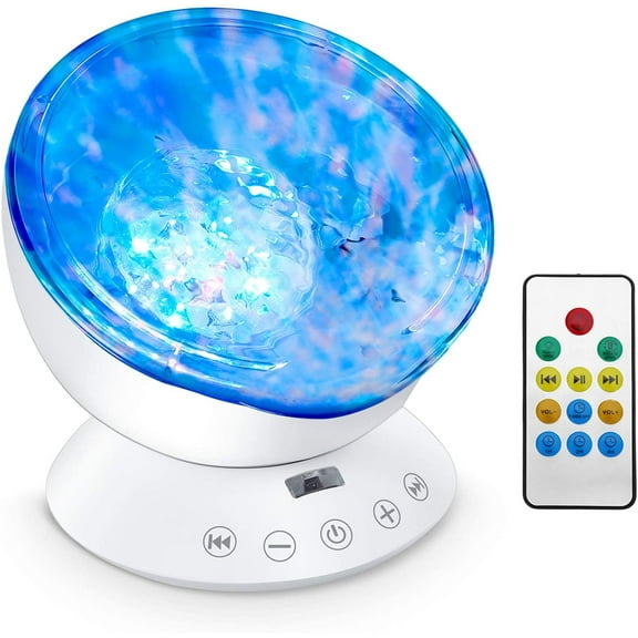 Ocean Wave Projector, 12 LED Night Light Lamp with Adjustable Lightness Remote Control Timer 8 Lighting Modes Music Speaker Light Night Light Projector for Baby Kids Adult Bedroom Sleep Gift