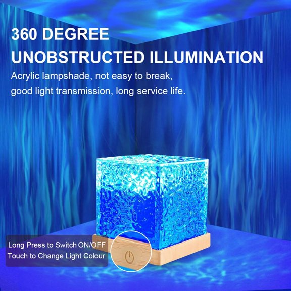 Ocean Wave Projector Lamp, Aurora Light, 16 Color Rotating Flame Cube Night Light with Remote Control for Home Decor