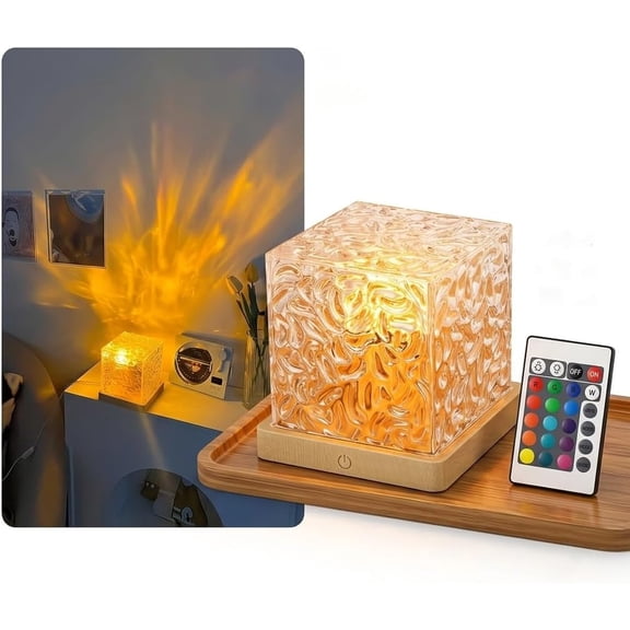 Ocean Wave Projector Light - 16-Color Luminorthe Cube Lamp with Remote, 3D Holographic Water Ripple Romantic Ambient Lighting for Child's Room, Meditation, Relaxation & Night Light
