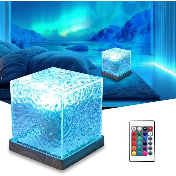 Ocean Wave Projector Light, 16 Colors Gradual Rotating Water Lamp with Remote Control, Beach Decor Sea Themed Northern Lights Projector for Office Bedroom Bar Restaurant(Plug in 5.3in)