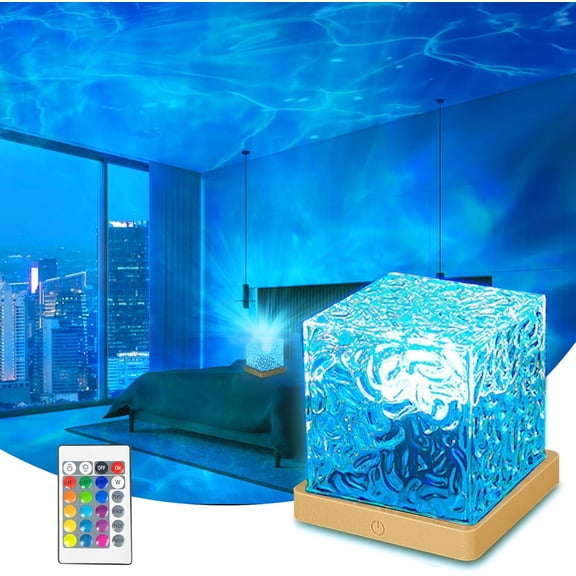 Ocean Wave Projector Light, 16 Colors Luminorthe Cube Lamp, 3D Holographic Water Ripple Lamp with Remote Control, Night Light for Bedroom, Home, Party Mood Lighting