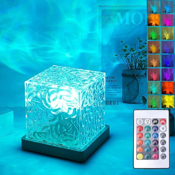 Ocean Wave Projector Light with 16 Colors, Luminorthe Cube Lamp for Kid's Bedroom with Remote, 3D Water Ripple & Aurora Effect, Meditation Night Light Gift, Valentines Gift (Transparent)