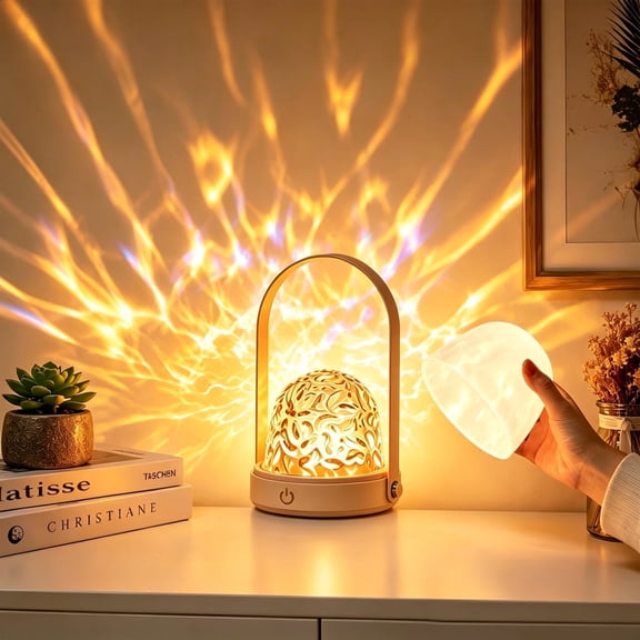 Ocean Wave Projector Light, 16 Colors Rechargeable Water Ripple Lamp with Remote, Dimmable Ocean Night Light Ambient Lighting for Room Decor, Unique Gifts for Girls Boys Kids Teen Women