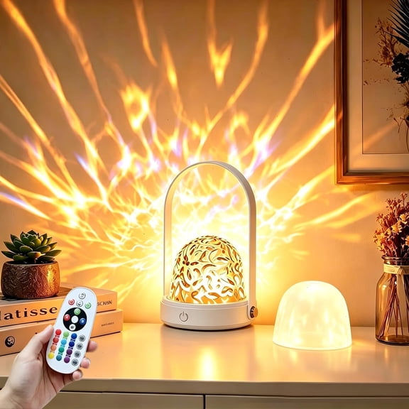 Ocean Wave Projector Light, 16 Colors Rechargeable Water Ripple Lamp with Remote, Dimmable Ocean Night Light Ambient Lighting for Room Decor, Unique Gifts for Girls Boys Kids Teen Women