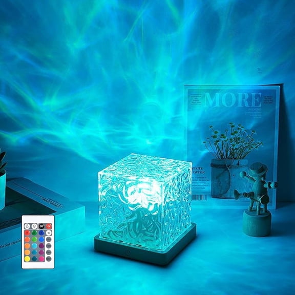 Ocean Wave Projector Light, 16 Colors Rechargeable Water Ripple Lamp with Remote, Dimmable Ocean Night Light Ambient Lighting for Room Decor, Unique Gifts for Teen Girls Boys Kids Women