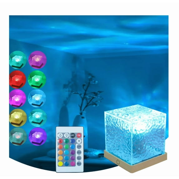 Ocean Wave Projector Light - Battery Operated Under Water Lamp Cube Night Light for Shower Bedroom Stress Relief