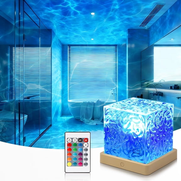 Ocean Wave Projector Light Cube 16-Color Dynamic Water Ripple Mood Light with Northern Aurora Projection for Ceiling Dimmable Ambient Night Light Romantic Bedroom Decor and for Teens（Plug-in Version）