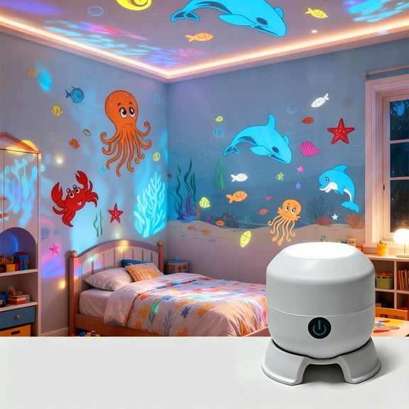 Ocean Wave Projector Light, Dynamic Rotating LED Projector Light, 360° Rotating Ocean Wave Night Projection Night Light, Multi-Angle Projection Base