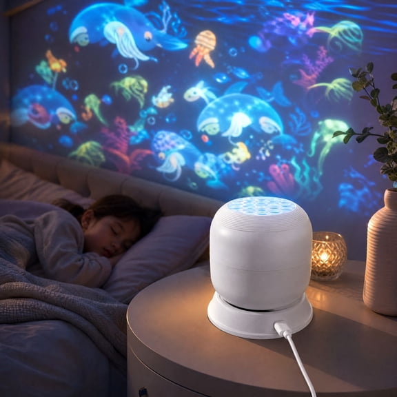 Ocean Wave Projector Light with Rotating Underwater Patterns, White, Usb Powered Night Light Projector for Kids Bedroom