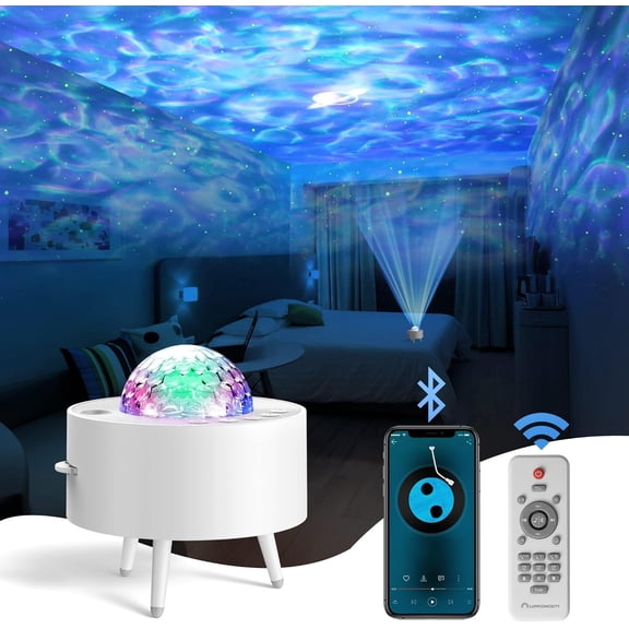 Ocean Wave Projector Water Light Projector for Bedroom, Kids Room Decor Ocean Galaxy Night Light with Speaker - Starry Light with 9 Planet, Star, Water Wave Effect
