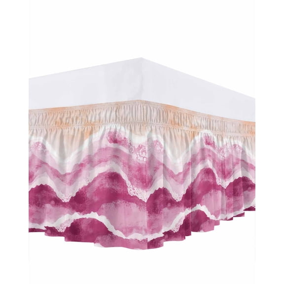 Ocean Wave Ruffle Bed Skirt California King Size Pink Gradient Adjustable Elastic Dust Bed Skirts Wrap Around Bedskirt Wrinkle Free Easy Fit with 18 Inch Drop