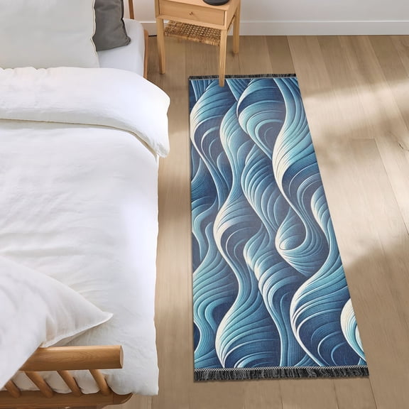 Ocean Wave Runner Area Rug 2x6 Soft Non-Slip Washable Bedside Carpet for Hallway Bedroom Living Room Home Decor