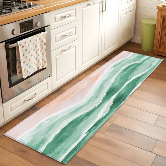 Ocean Wave Runner Rugs 2x6 ft Sage Green Gradient Beach Boho Washable Hallway Rugs Non-Slip Floor Mats Absorbent Carpet Bedside Runners for Bedroom Kitchen Bathroom Laundry Room