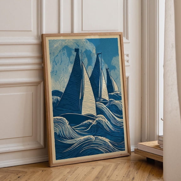 Ocean Wave Sailboat Nautical Wall Art Poster Unframed Paper Print