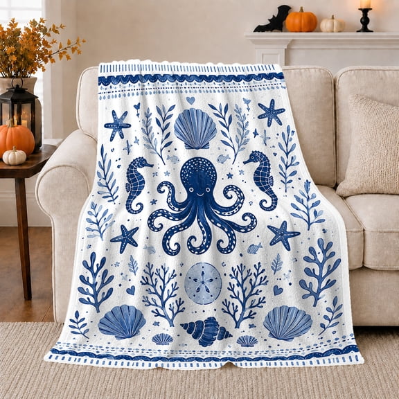 Ocean Wave Scene Blue Waves And Foam Dramatic Coastal Art Ocean Lovers Dynamic Blue Seascape Warm Flannel Blanket, Housewarming Gift for Beach House and Guest Room Home Decor