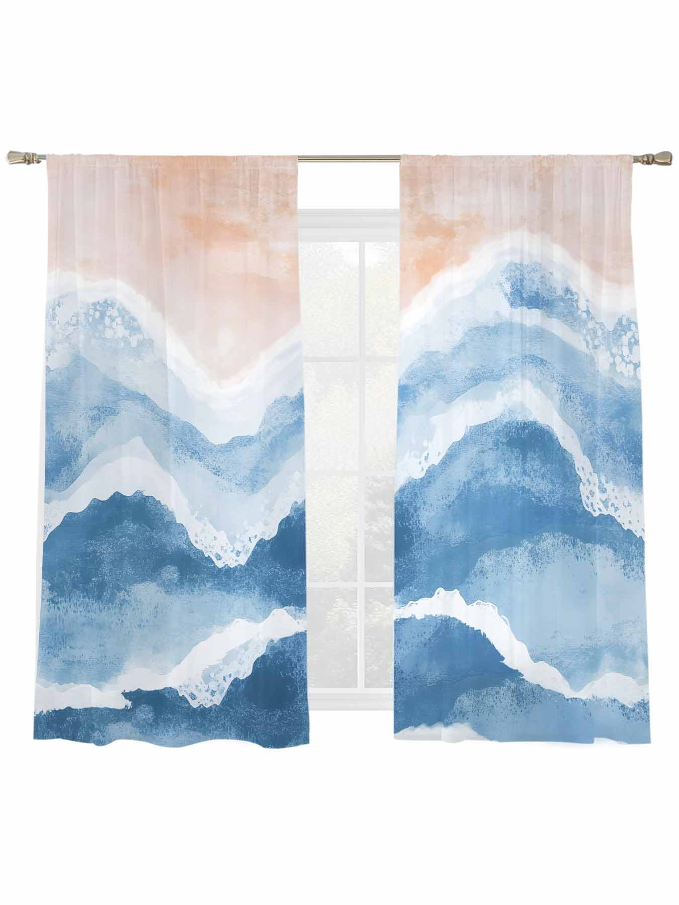 Ocean Wave Sheer Curtains 72 inches Long 2 Panels Set Lake Blue ...