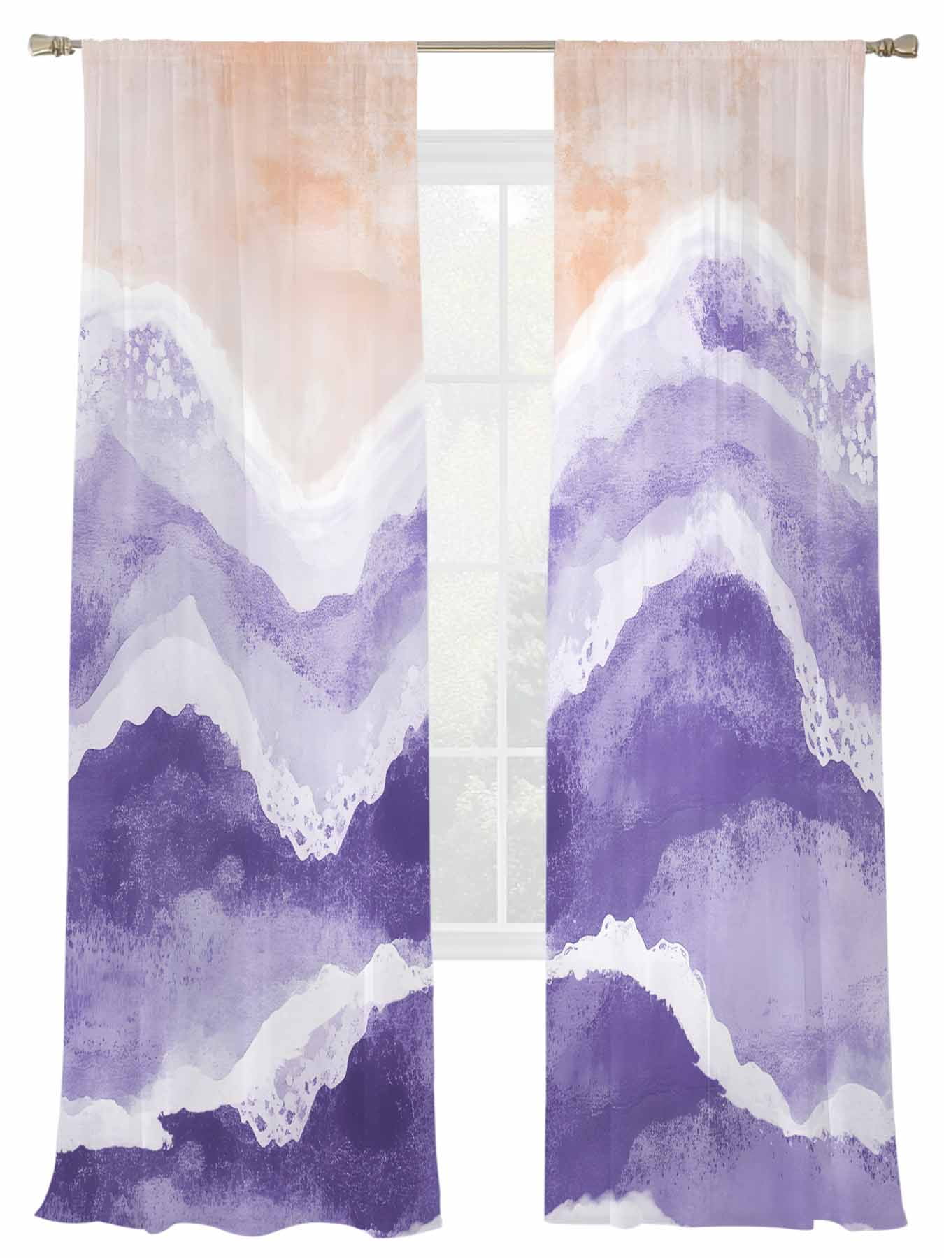 Ocean Wave Sheer Curtains 84 inches Long 2 Panels Set Purple Gradient ...