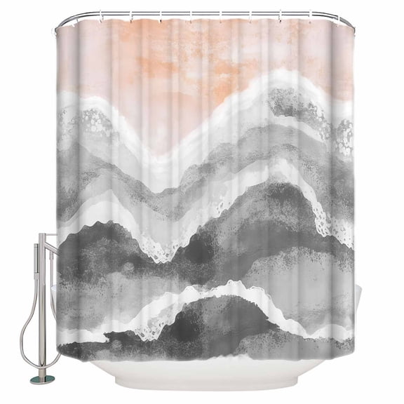 Ocean Wave Shower Curtain, 72" x 72", Gray Gradient Beach Boho Waterproof Bathroom Curtain Washable Shower Curtain Set with 12 Hooks