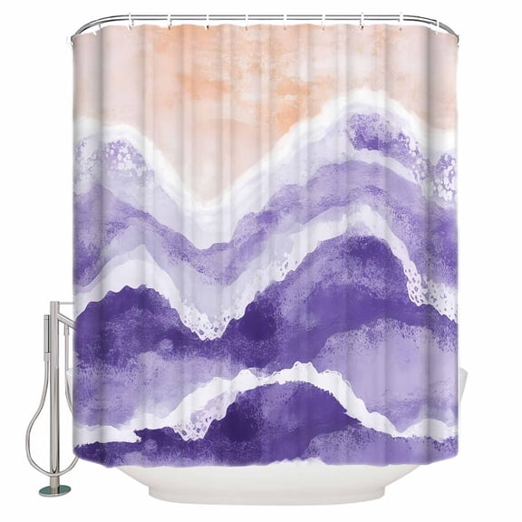 Ocean Wave Shower Curtain, 72" x 72", Purple Gradient Beach Boho Waterproof Bathroom Curtain Washable Shower Curtain Set with 12 Hooks