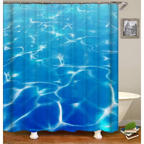 Ocean Wave Shower Curtain, Blue Ocean Waves Blue Ripple, Seascape Bright Sunshine Through Deep Blue Sea View Polyester Cloth Print Bathroom Curtains Include Hooks Set 72〃w by 72〃 (PP149)