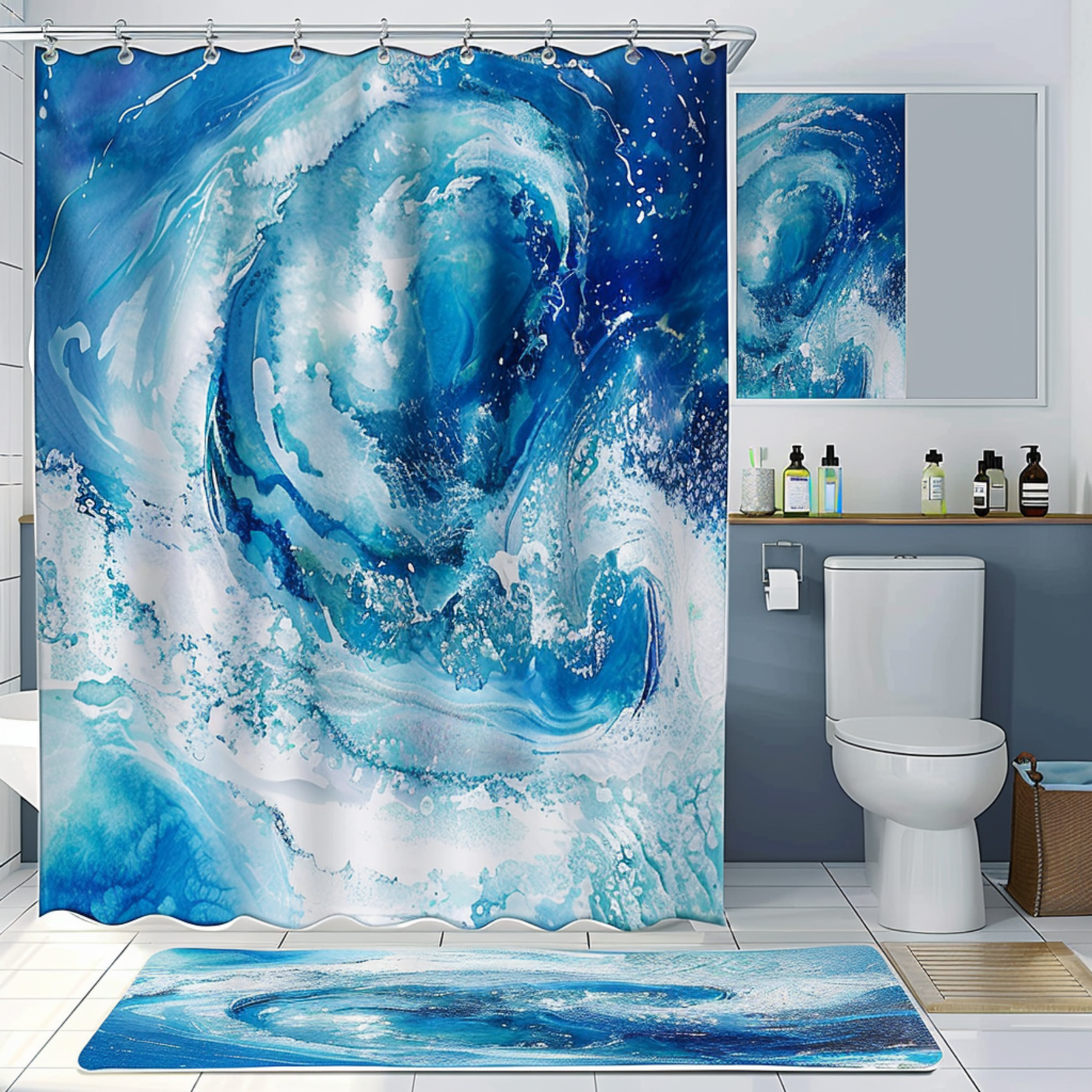 Ocean Wave Shower Curtain Set Refresh your bathroom with a serene ocean