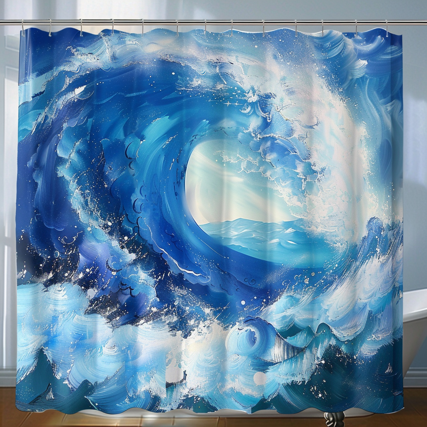Ocean Wave Shower Curtain Stormy Seas Artwork Detailed Design Resin