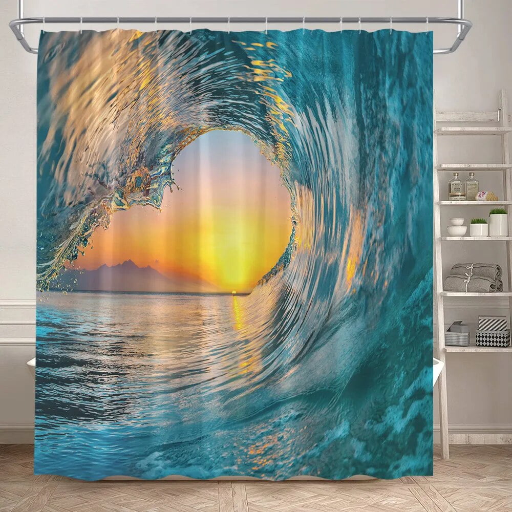 Ocean Wave Shower Curtain Sunset Natural Scenery Shower Curtain Nature
