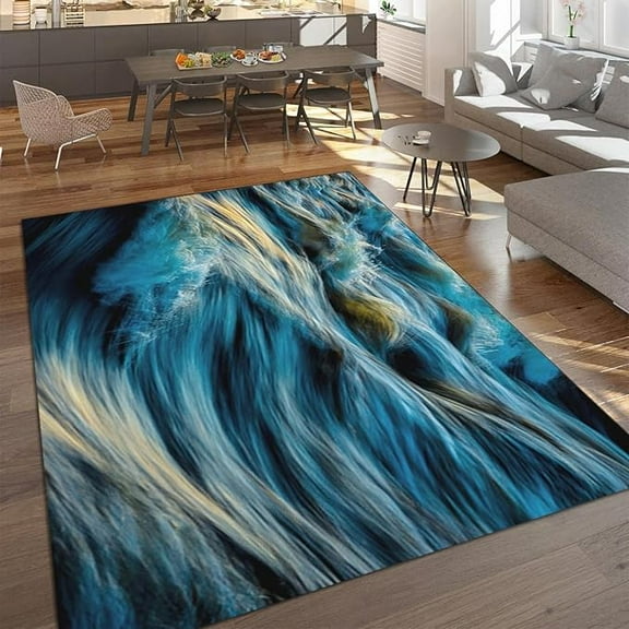 Ocean Wave Splash Large Area Rug, Abstract Natural Landscape Runner Rugs, Soft Non-Slip Indoor Floor Throw Mat, Rectangle Carpet For Living Room Bedroom Hallway Kitchen 4 x 5ft