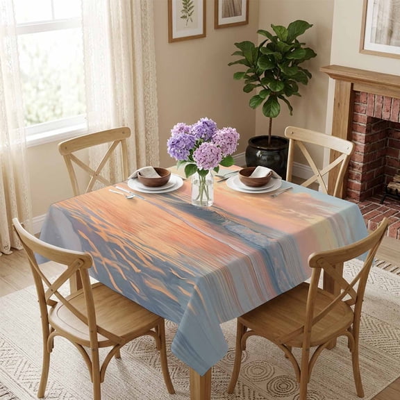 Ocean Wave Square Tablecloth 54x54 Inch Beach Pink Cloud Waterproof Polyester Tablecloth for Dining Table, Washable Table Cover for Kitchen Dining Room Wedding Decoration,Stain Resistant