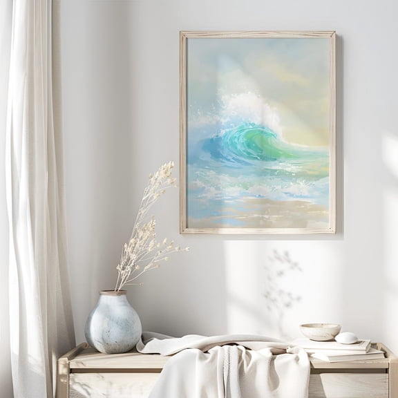 Ocean Wave Summer Beach Poster, Coastal Wall Art , Pastel Beach House Decor, Beachy Wall Art Poster, Seaside Landscape,, Unframed Poster Size 12x18