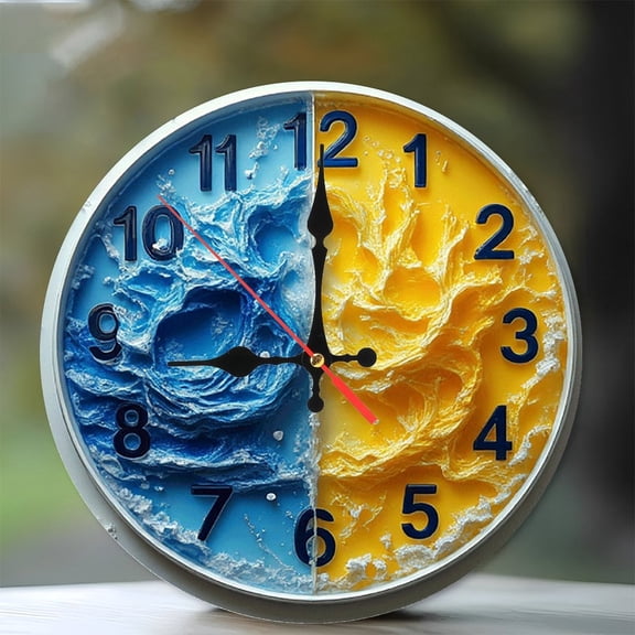 Ocean Wave Sun Resin Clock Wall Decor 10-Inch Silent Wooden Wall Clock, Battery Operated (AA Batteries Not Included), Artistic Home Decor