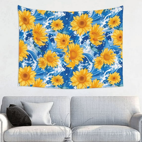 Ocean Wave Sunflower Tapestry for Bedroom - Tapestry Wall Hanging Wall Tapestry for Dorm Wall Decor Home Decoration , Aesthetic Funny Tapestry 29 x 37in