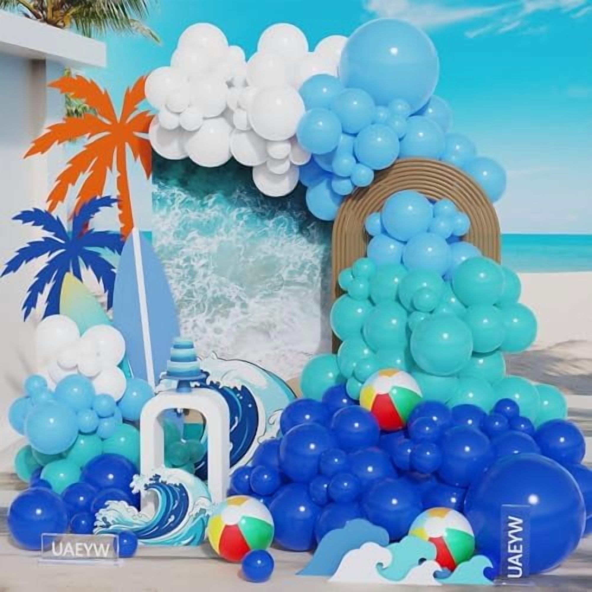Ocean Wave Surf Theme Party Decorations, 147 Pcs Teal Blue White