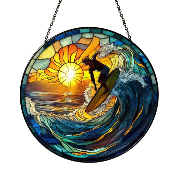 Ocean Wave Surfer Stained Glass Style Window Suncatcher1601
