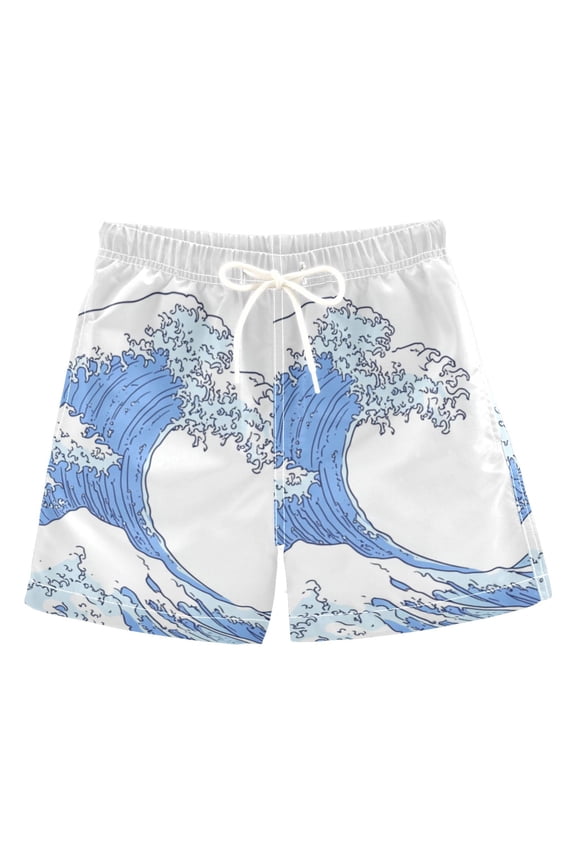 Ocean Wave Swim Trunks Quick Dry Beach Pool Board Shorts Lightweight Stylish Print Sizes 2T to XL
