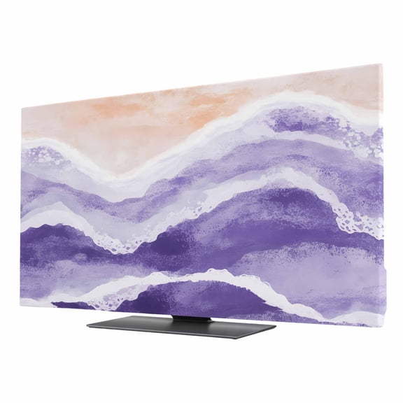 Ocean Wave TV Dust Cover 24 Inch, Purple Gradient Beach Boho Computer Monitor Cover Dustproof Stretchable Indoor TV Screen Protector for LED LCD Universal Monitors