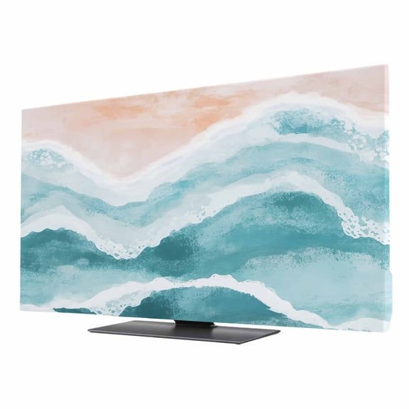 Ocean Wave TV Dust Cover 24 Inch, Teal Gradient Beach Boho Computer Monitor Cover Dustproof Stretchable Indoor TV Screen Protector for LED LCD Universal Monitors