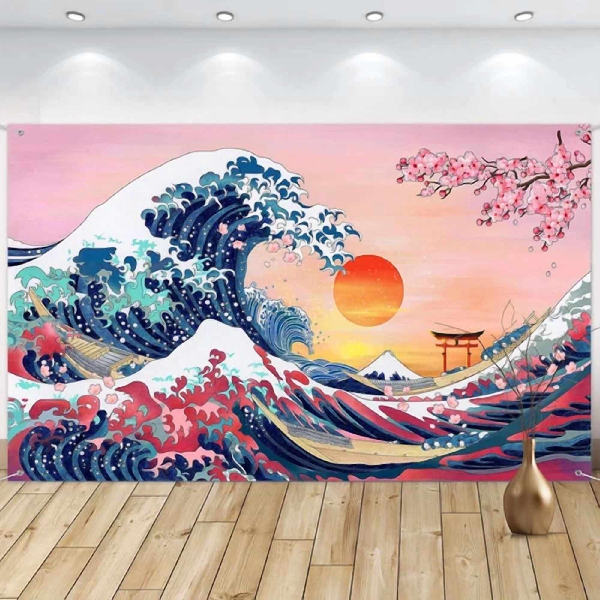 BUTTERFLY- Ocean Wave Tapestry Japanese Kanagawa Backdrop Great Large, Multicolor