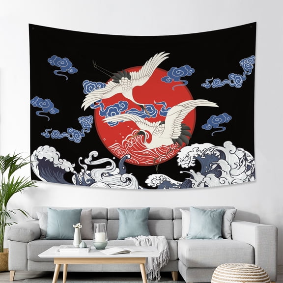 Ocean Wave Tapestry Japanese Kanagawa Backdrop Great Wave Tapestry Sunset Background Wall Hanging Banner for Party Wall Home Decorations, 60Wx40H