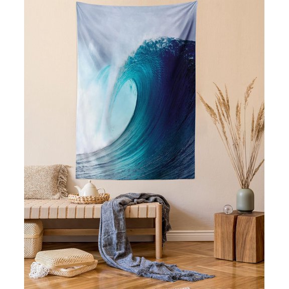 Ocean Wave Tapestry Tropical Surfing Design Wall Hanging for Bedroom Living Room Dorm 40 x 60 Inches Blue and White
