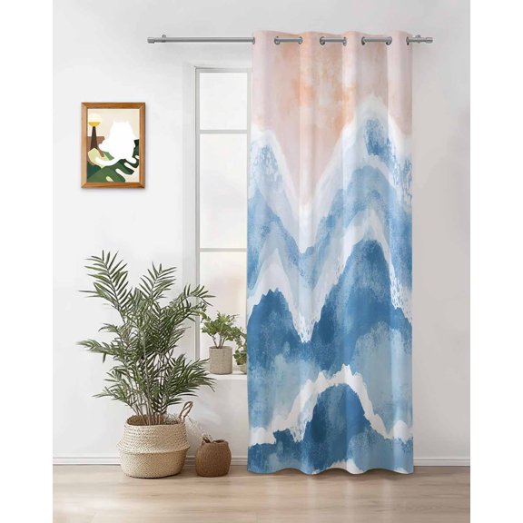 Ocean Wave Thermal Insulated Blackout Curtains for Bedroom 24 Length Lake Blue Gradient Beach Boho Room Darkening Curtain 1 Panel Grommet Window Curtain Drape for Living Room Nursery Room