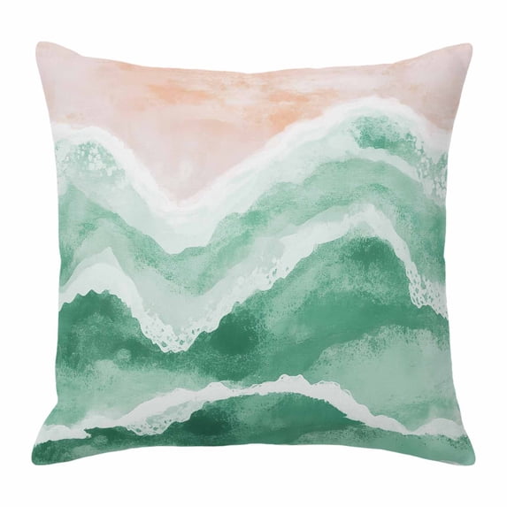 Ocean Wave Throw Pillow Cover Sage Green Gradient Cotton Linen Cushion Cover Throw Pillow Case with Invisible Zipper for Couch Sofa Bed Chair Car 20x20 Inch