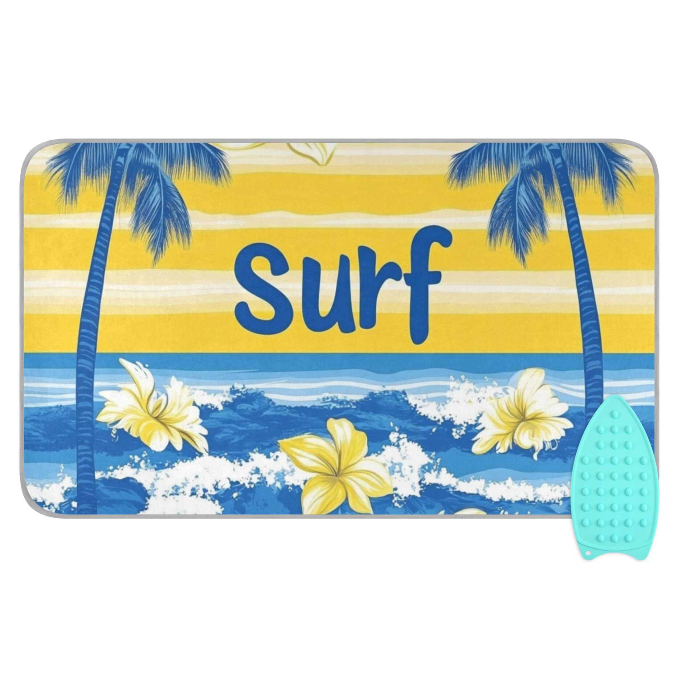 Ocean Wave Tropical Flowers Coconut Trees Ironing Mat Blanket Portable Travel Ironing Pad Heat Resistant Pad 47.2" x 27.6”