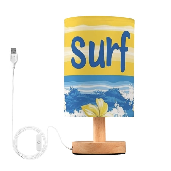 Ocean Wave Tropical Flowers Coconut Trees Table Lamp with USB Port LED Warm Light Lamp Night Light Home Decor