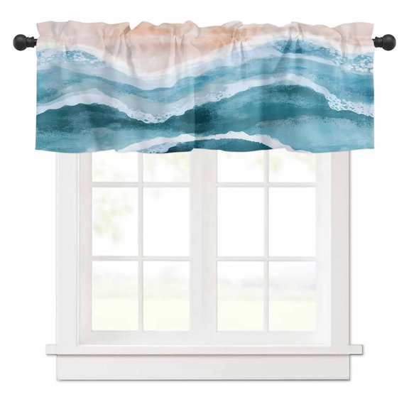Ocean Wave Valances for Windows Blue Gradient Rod Pocket Curtain Valance Window Treatment Short Curtains for Kitchen Living Room, 54"x18"